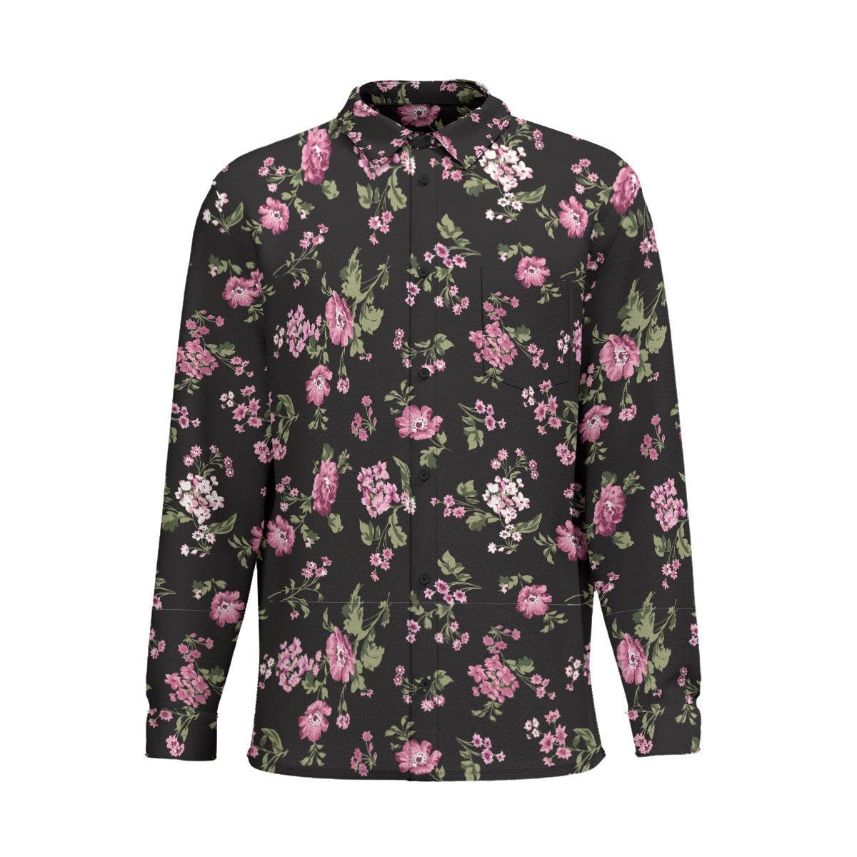 Hint of Floral (Cotton Long Sleeve Shirt)-Cotton Long Sleeve Button Shirt-Swish Embassy