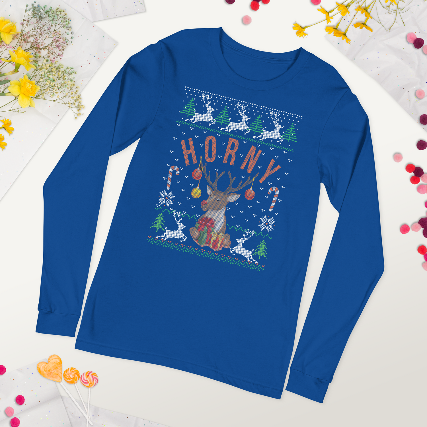 Horny (Ugly Christmas)-T-Shirts-Swish Embassy