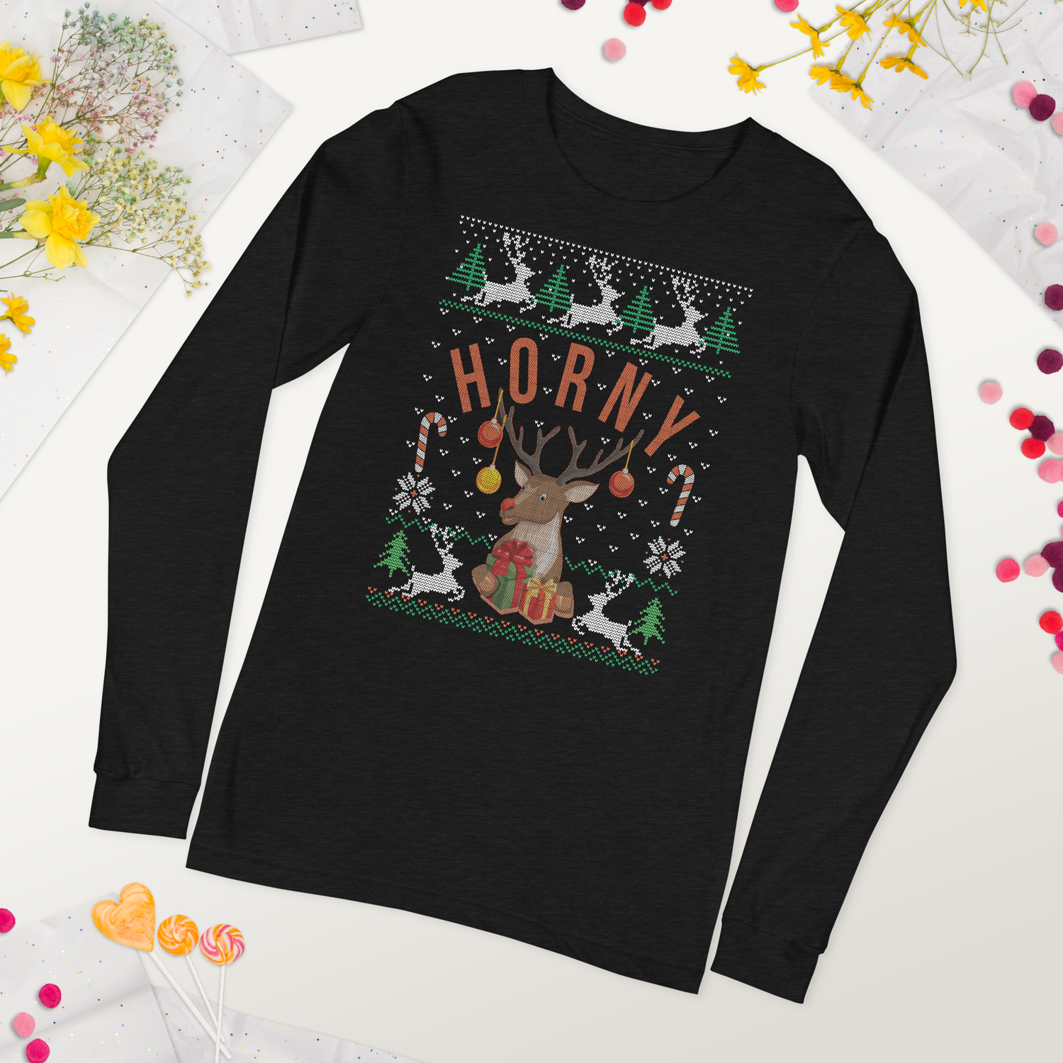Horny (Ugly Christmas)-T-Shirts-Swish Embassy