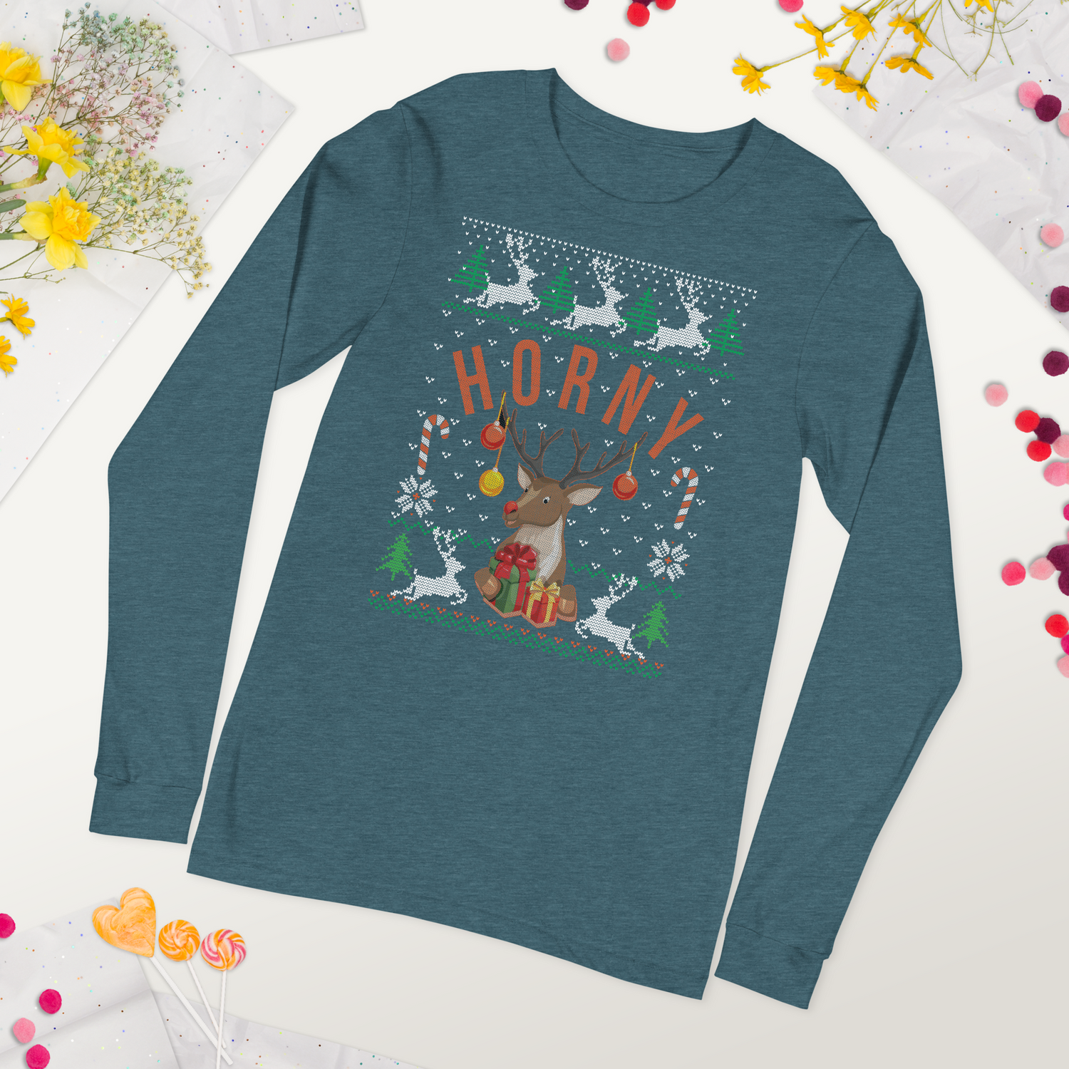 Horny (Ugly Christmas)-T-Shirts-Swish Embassy