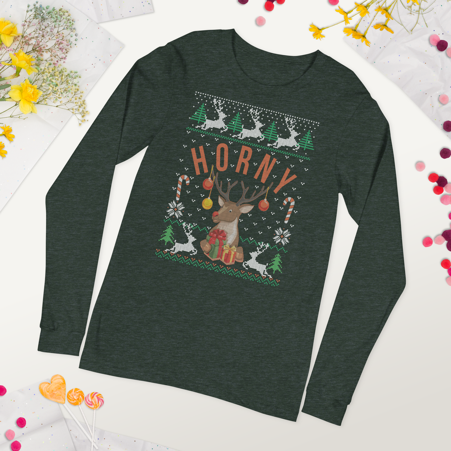 Horny (Ugly Christmas)-T-Shirts-Swish Embassy