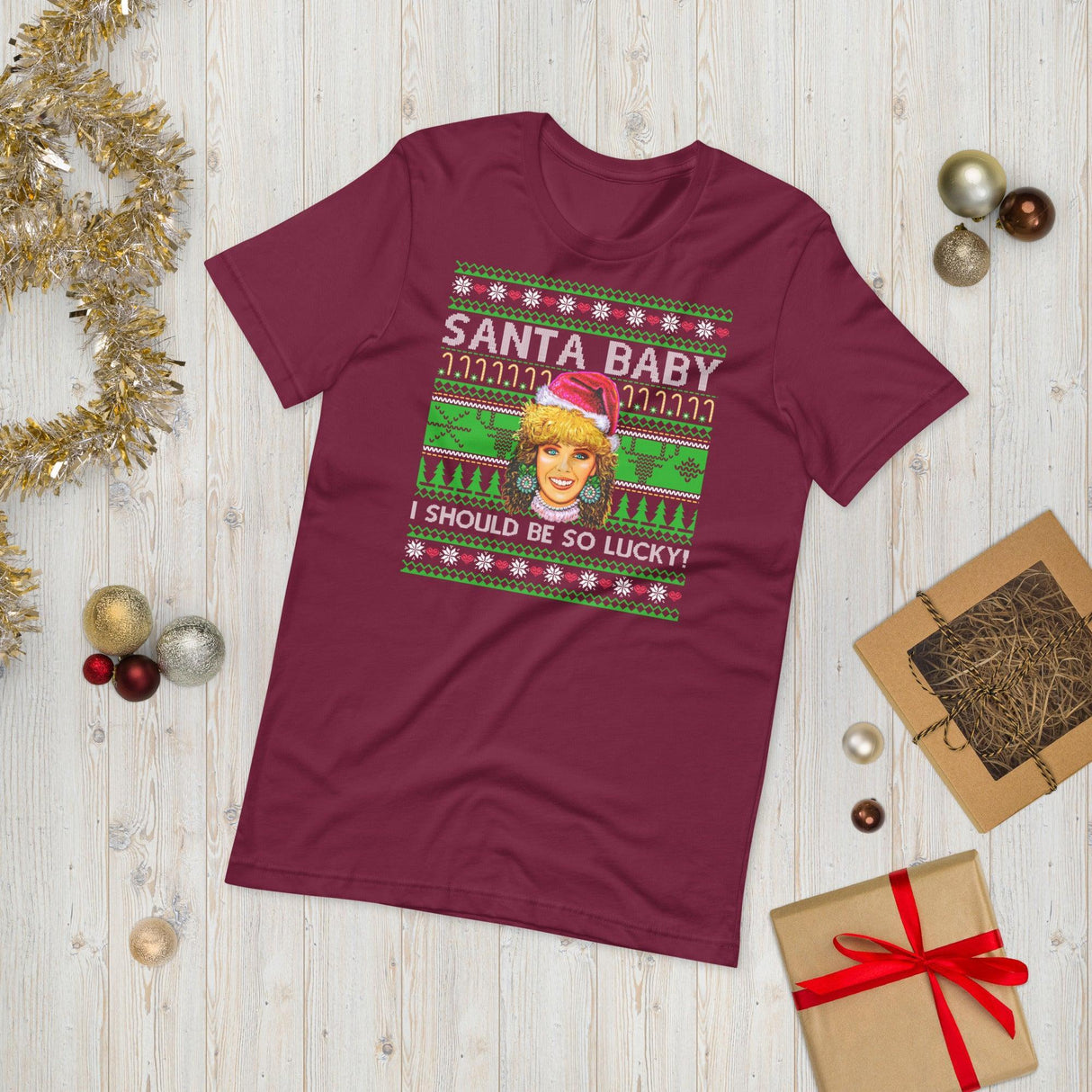 Santa Baby I Should Be So Lucky (Ugly Christmas)-T-Shirts-Swish Embassy