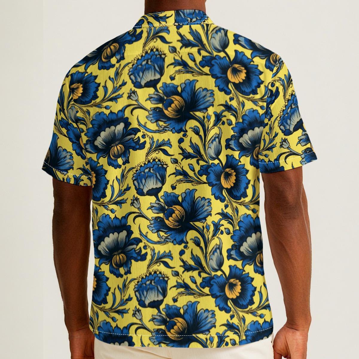 Azure Bloomscape (Cotton Button Shirt)-Cotton Button Shirt-Swish Embassy