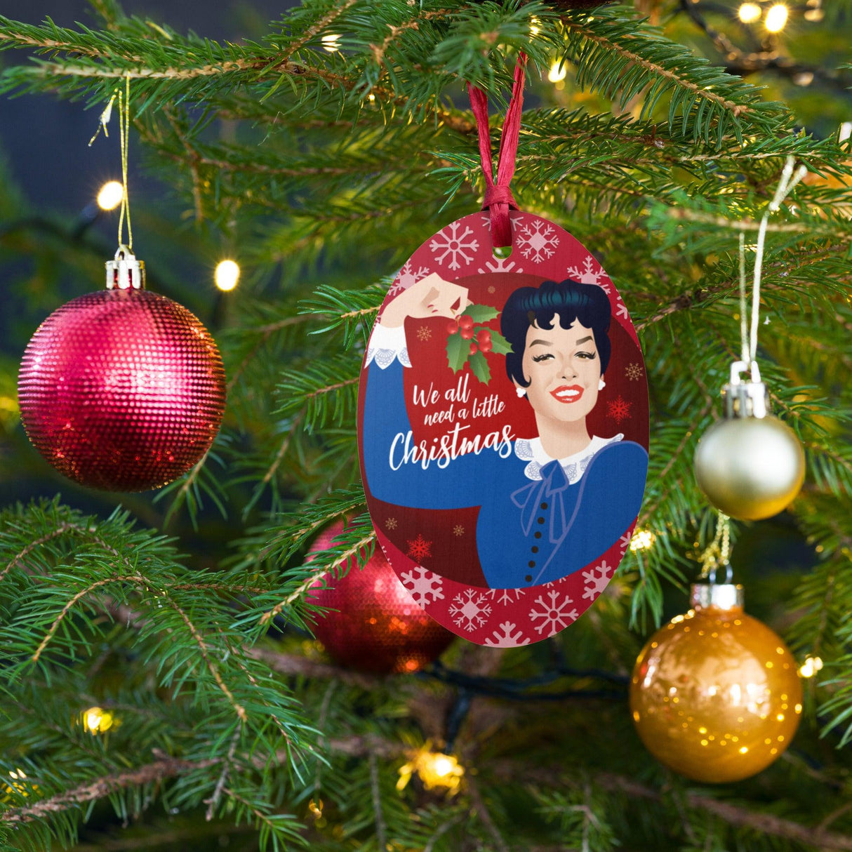 Christmas with Mame (Ornament/Fridge Magnet)-Wood Ornament-Swish Embassy