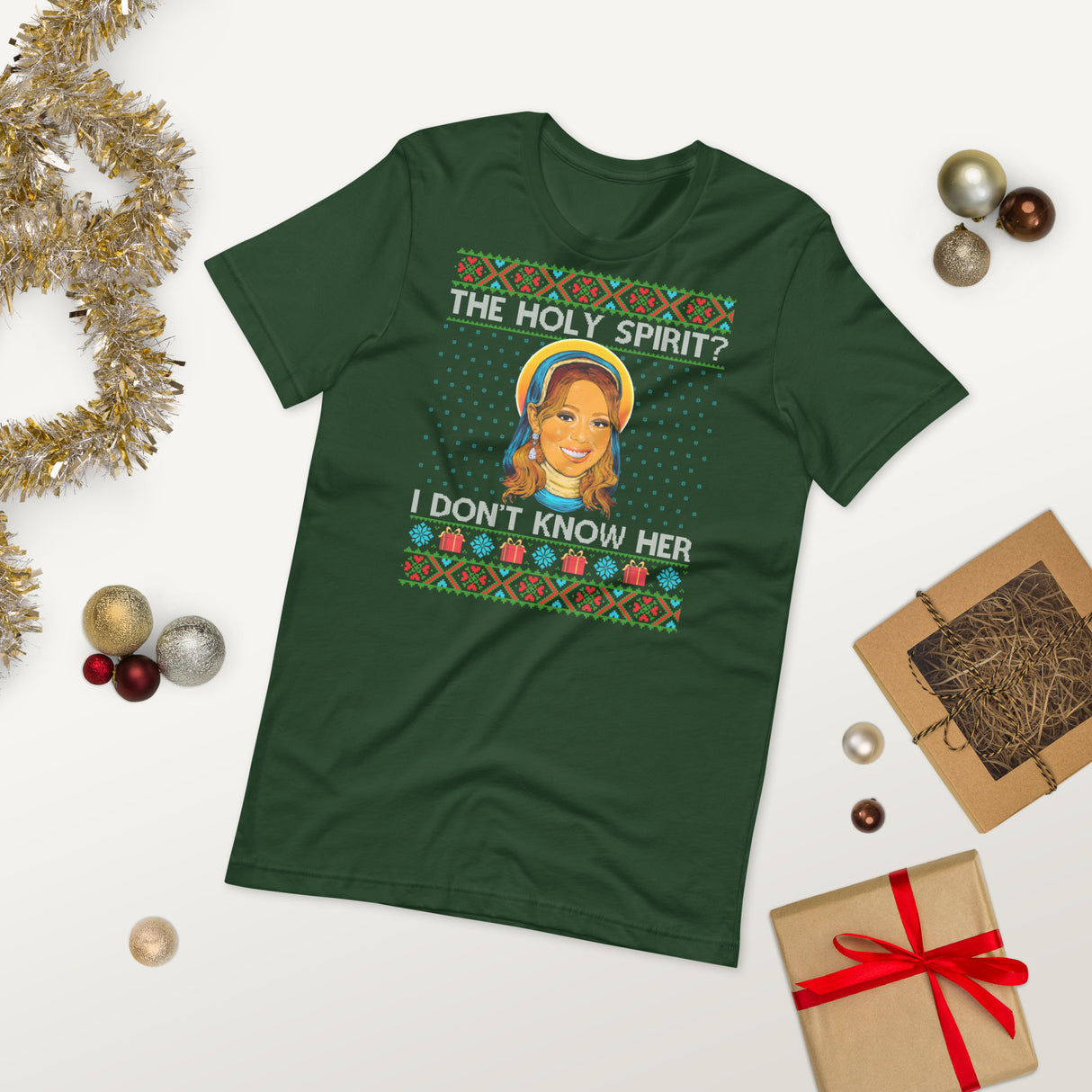 Holy Spirit? I Don't Know Her (Ugly Christmas)-T-Shirts-Swish Embassy