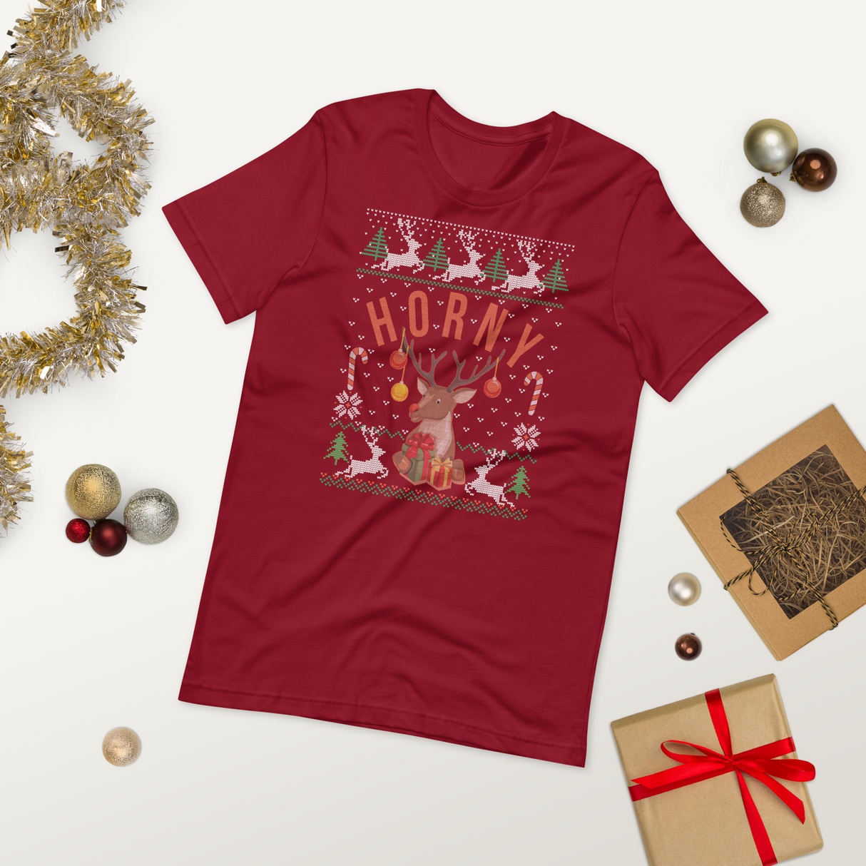 Horny (Ugly Christmas)-Christmas T-Shirts-Swish Embassy