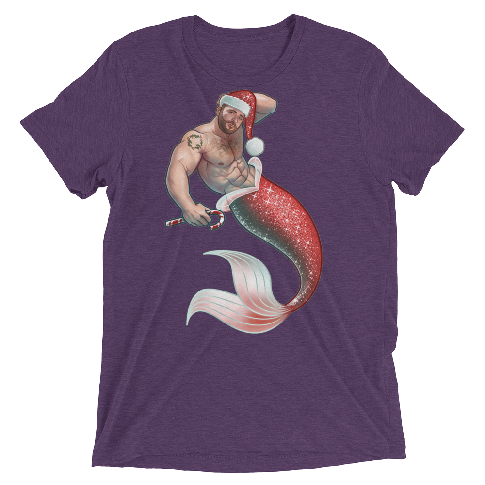 Merman Christmas (Triblend)-Triblend T-Shirt-Swish Embassy