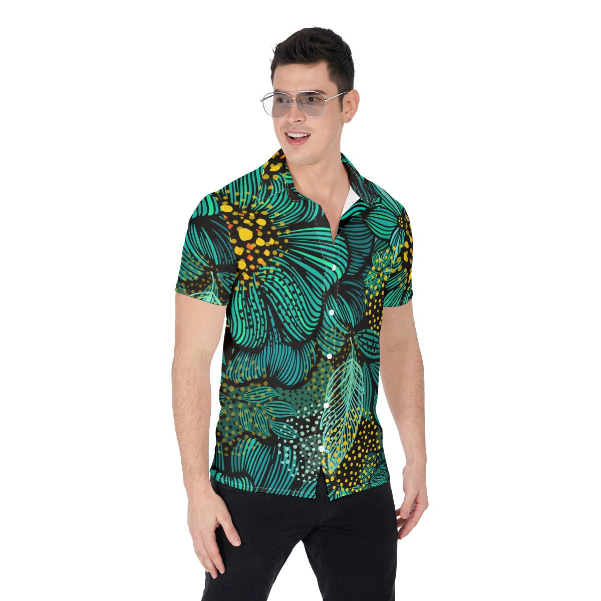 Turquoise Florals (Button Shirt)-Button Shirt-Swish Embassy