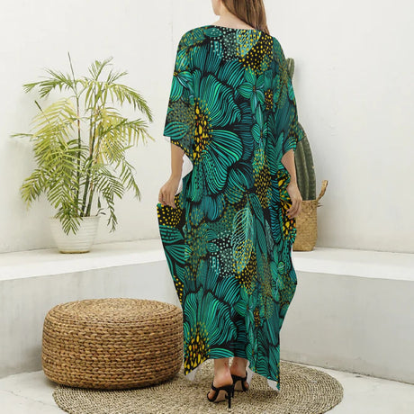 Turquoise Florals (Kaftan)-Kaftan-Swish Embassy