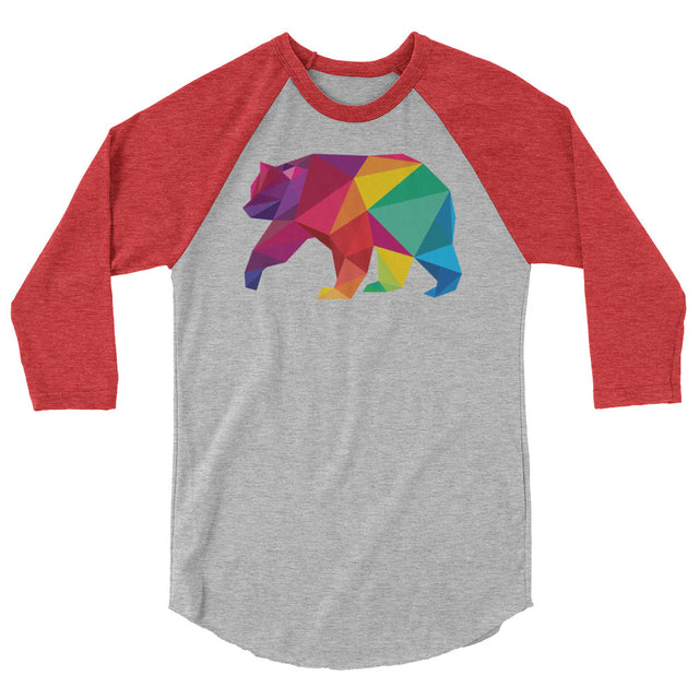 Polygon Bear (Raglan) - Heather Grey/Heather Red