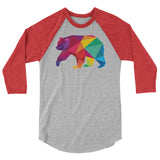 Polygon Bear (Raglan) - Heather Grey/Heather Red