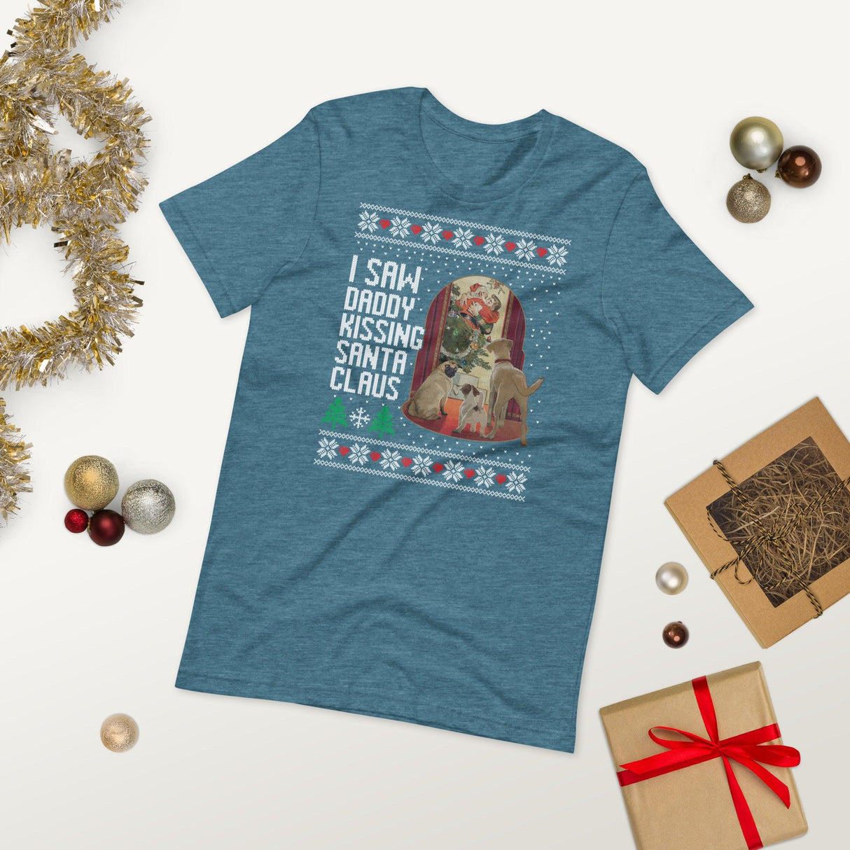 I Saw Daddy Kissing Santa Claus (Ugly Christmas)-Christmas T-Shirts-Swish Embassy
